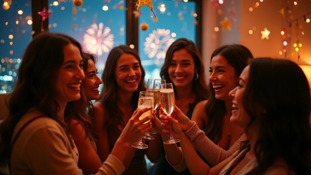 A group of friends toasting at a New Year’s party