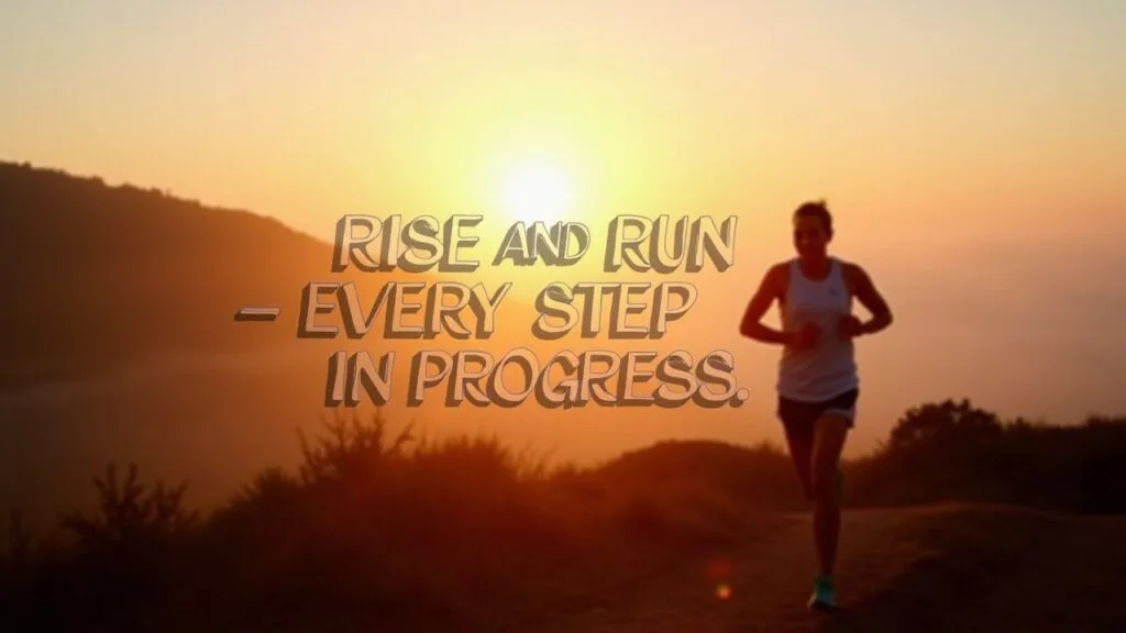 A runner at dawn or gym equipment with a motivational quote A runner at dawn or gym equipment with a motivational quote